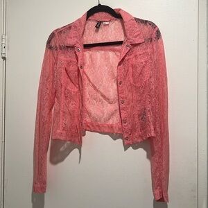 H&M Divided Lace Button-Up Jacket - Pink - Size 6